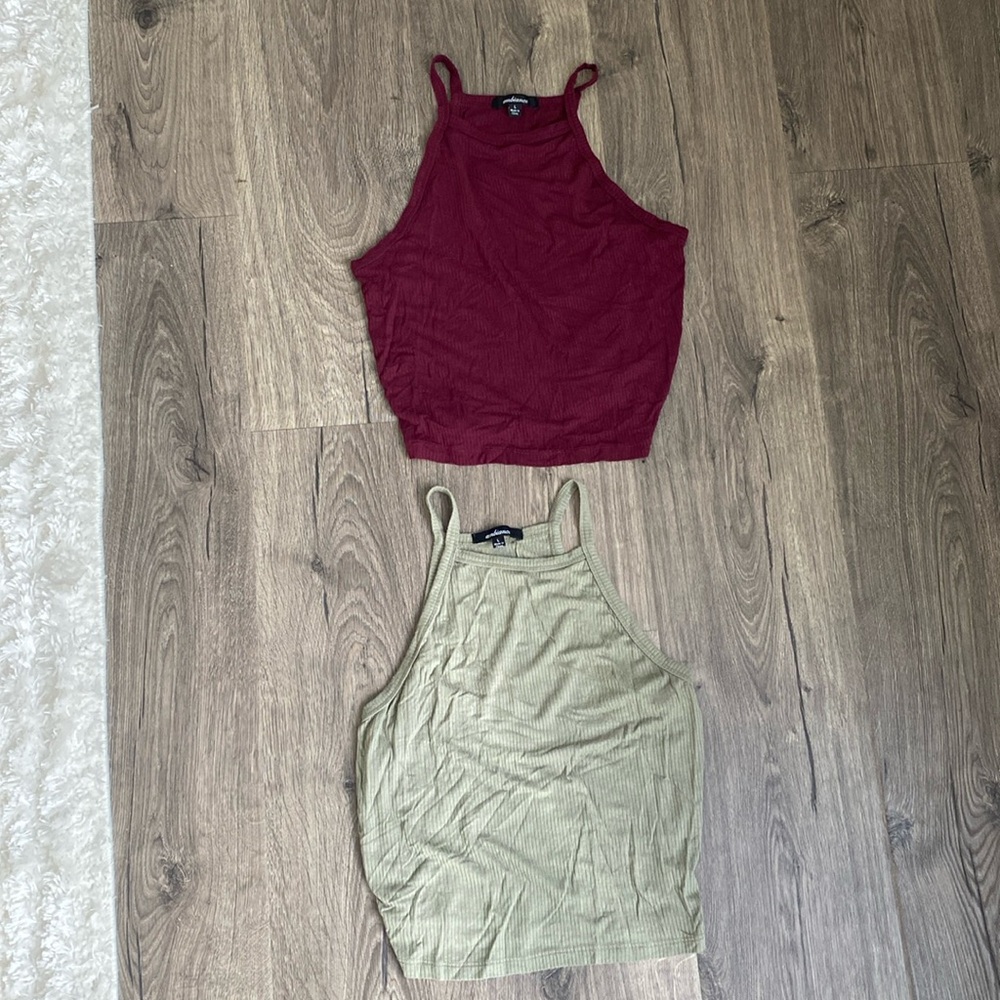 (2) Ambiance Hi-Neck Crop Top
